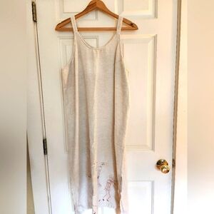 Linen Cotton Tank Dress Embroidered Dancing Tribal Print Artsy Size Xl Lagenlook